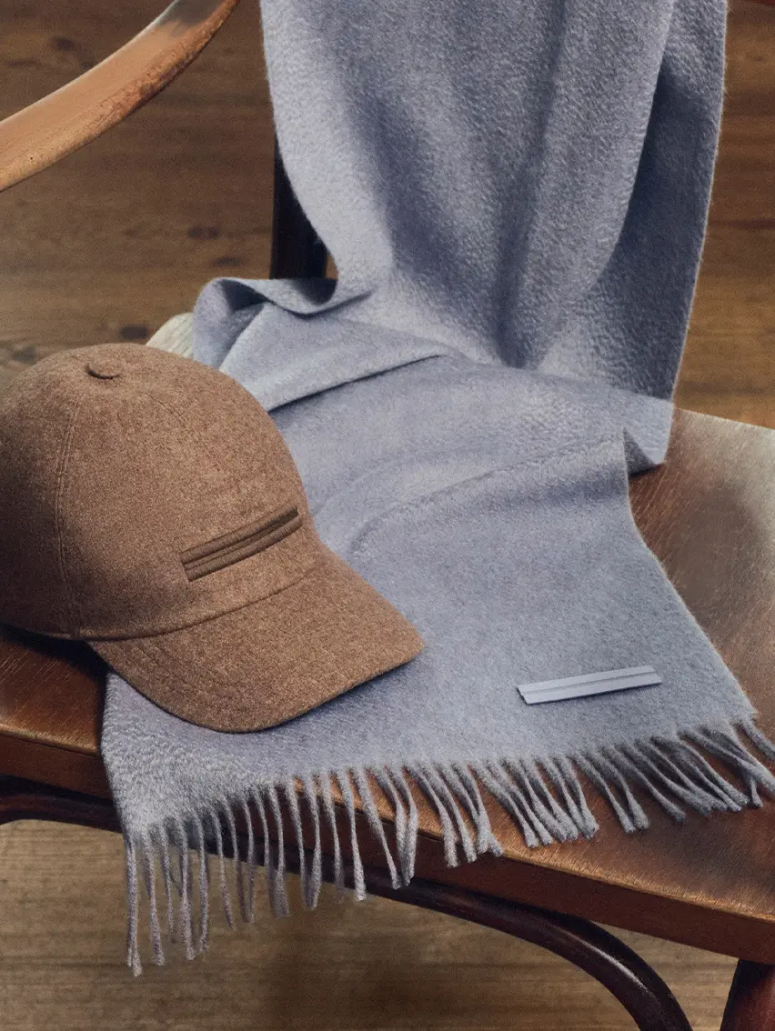 ZEGNA scarf and hat set from the men’s Fall Winter 2025 collection.