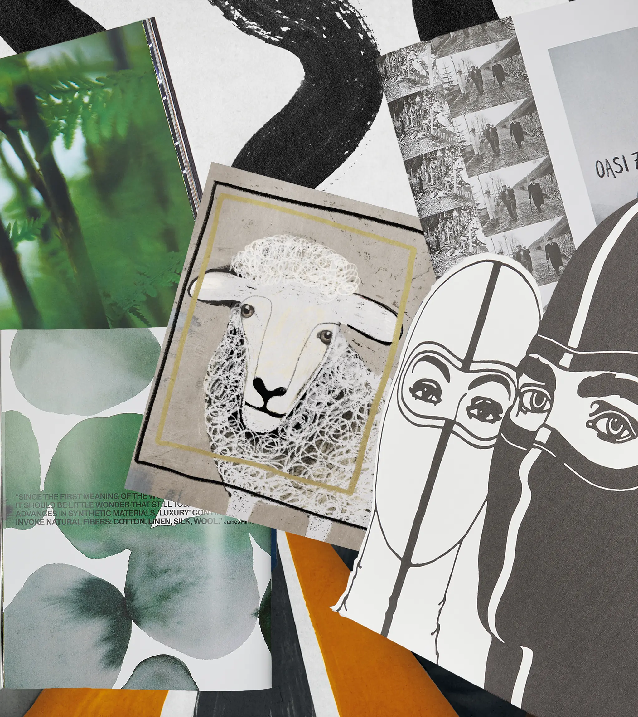 Illustration, die vom Inhalt des Buches „Born in Oasi Zegna“ inspiriert ist.