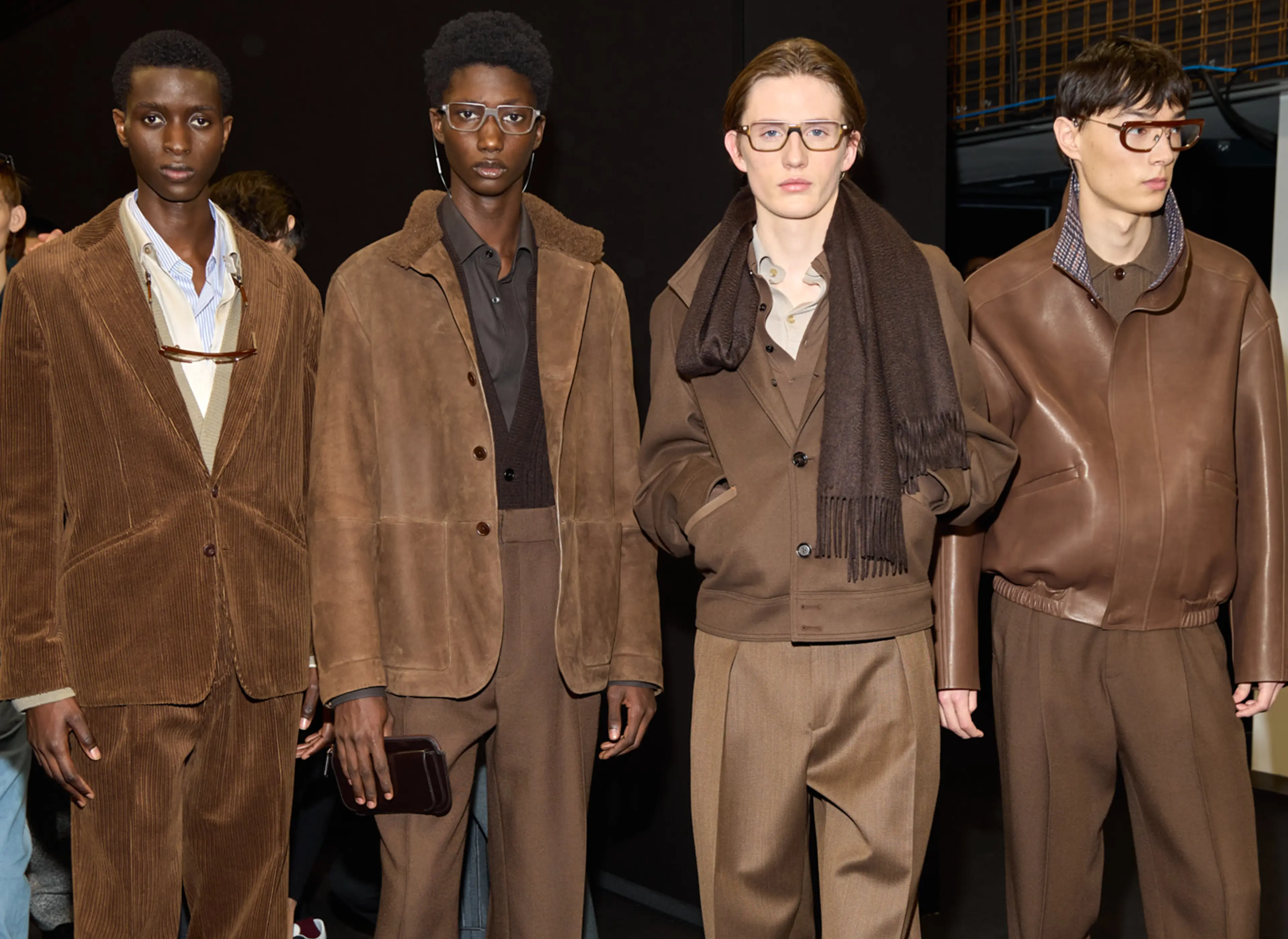 Models posing at the ZEGNA Winter 2025 Fashion Show.