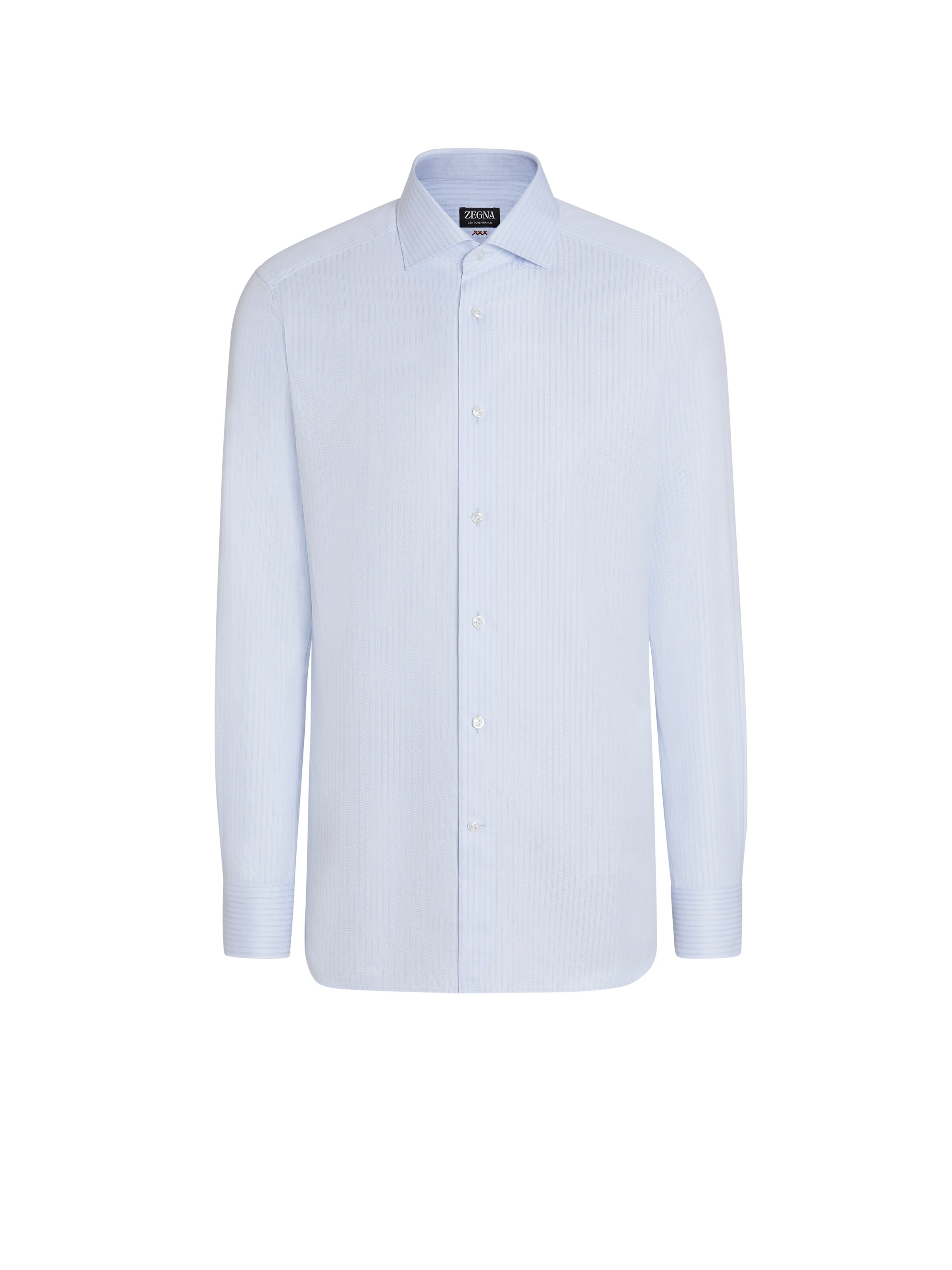 ZEGNA LIGHT BLUE AND BLUE CENTOVENTIMILA COTTON STRUCTURED MICRO-STRIPED SHIRT