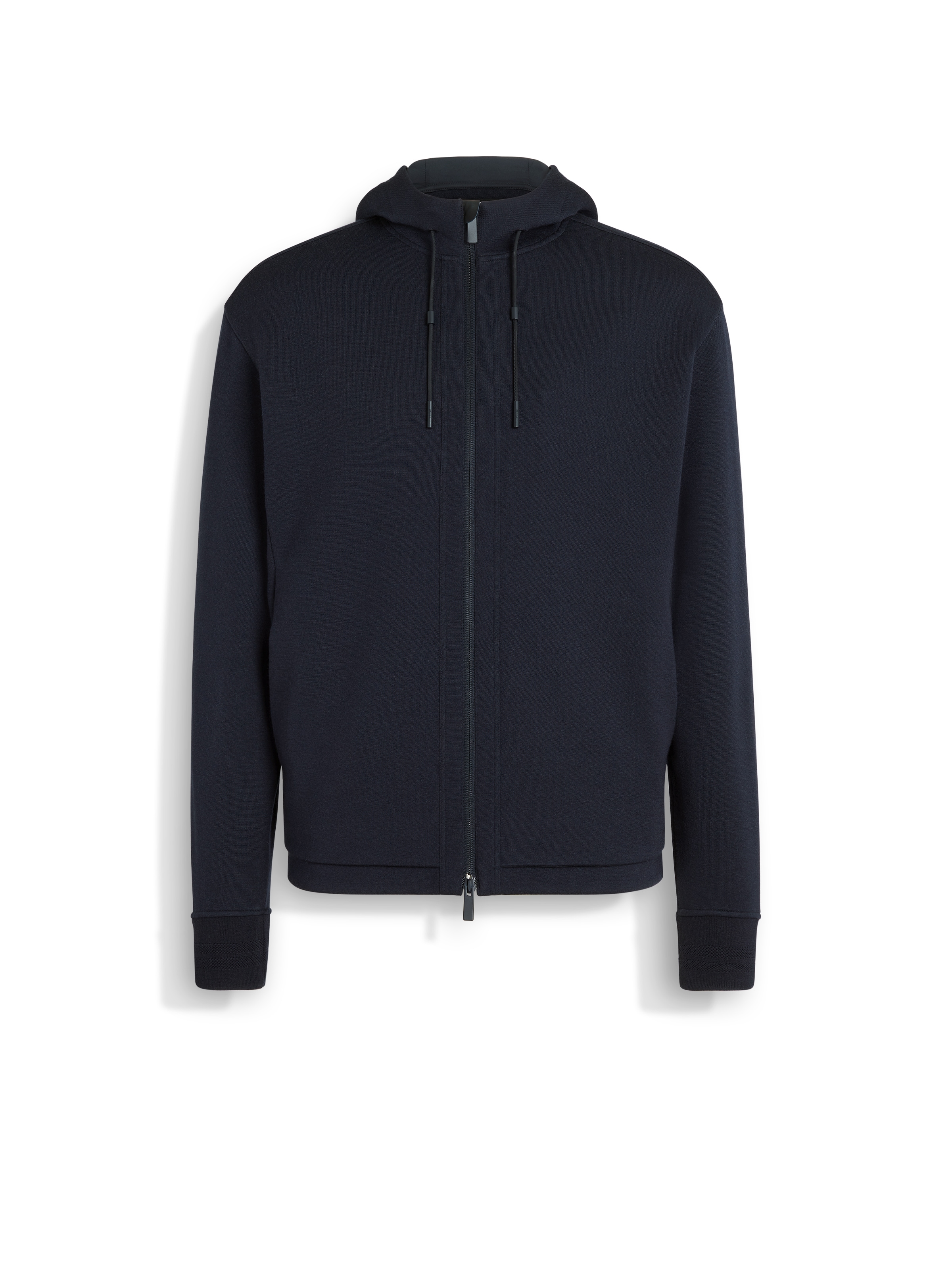 Zegna Navy Blue High Performance Wool And Cotton Hoodie In Bleu Marine