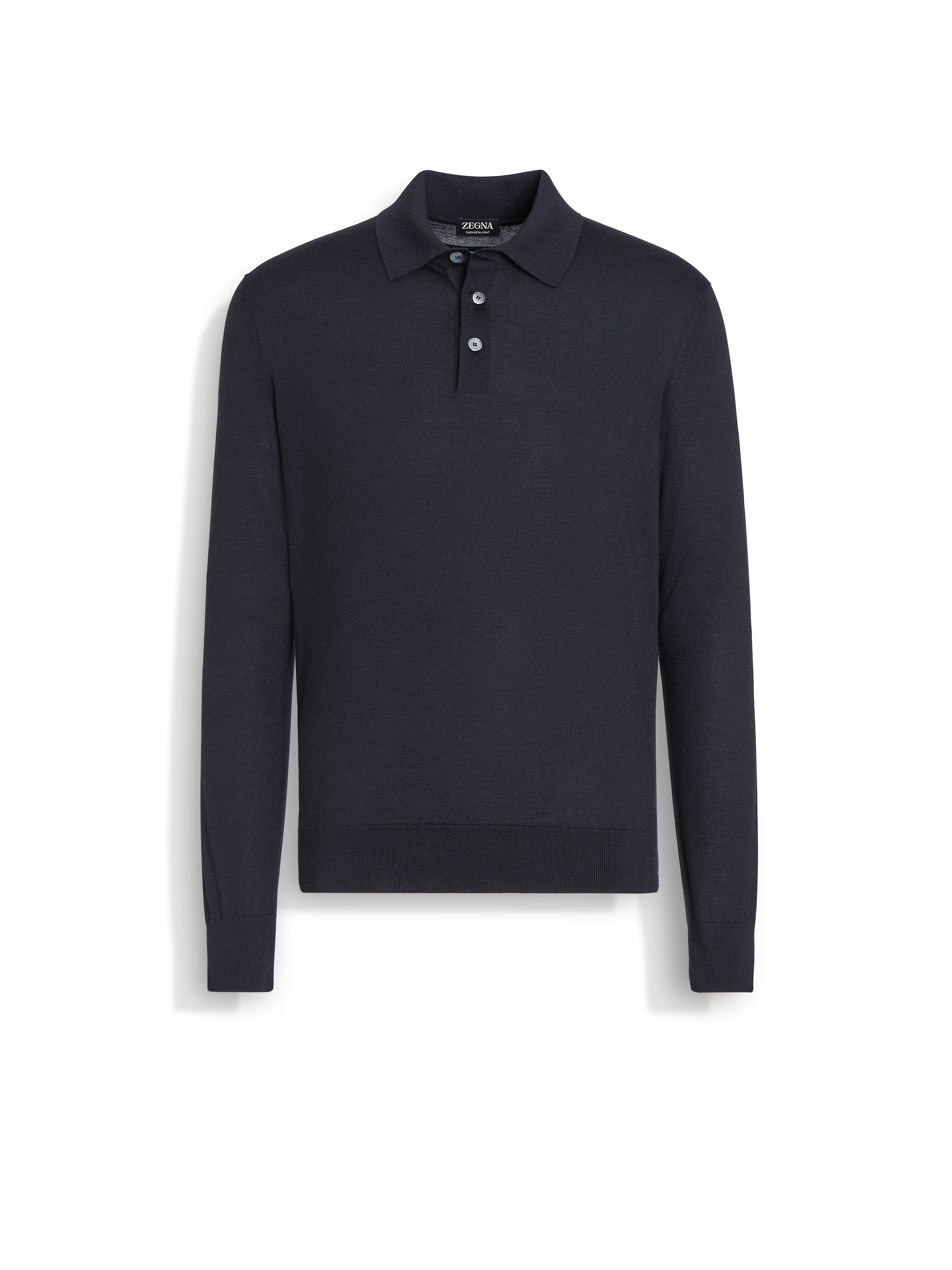 Zegna Cashseta Essential Long Sleeve Regular Fit Polo Shirt In Navy Blue