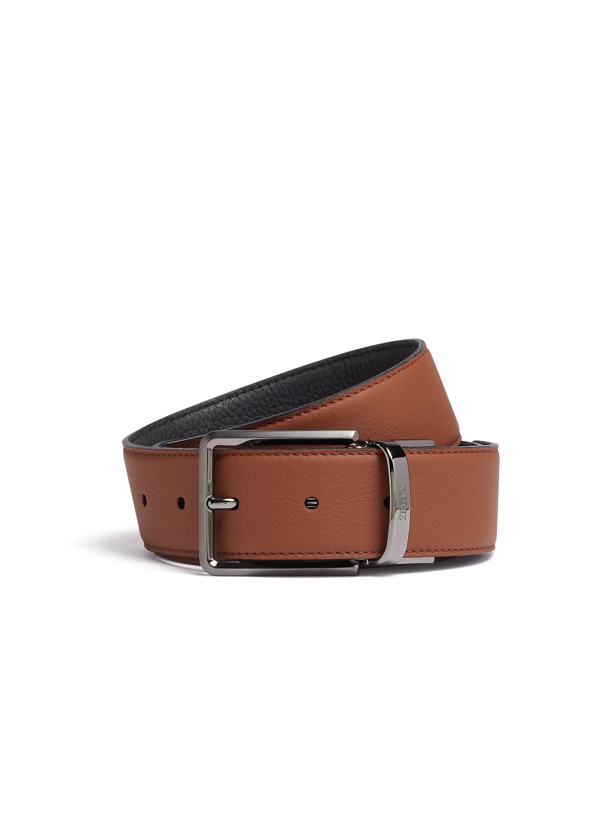 ZEGNA CEINTURE RÉVERSIBLE EN CUIR FOLIAGE ET NOIR