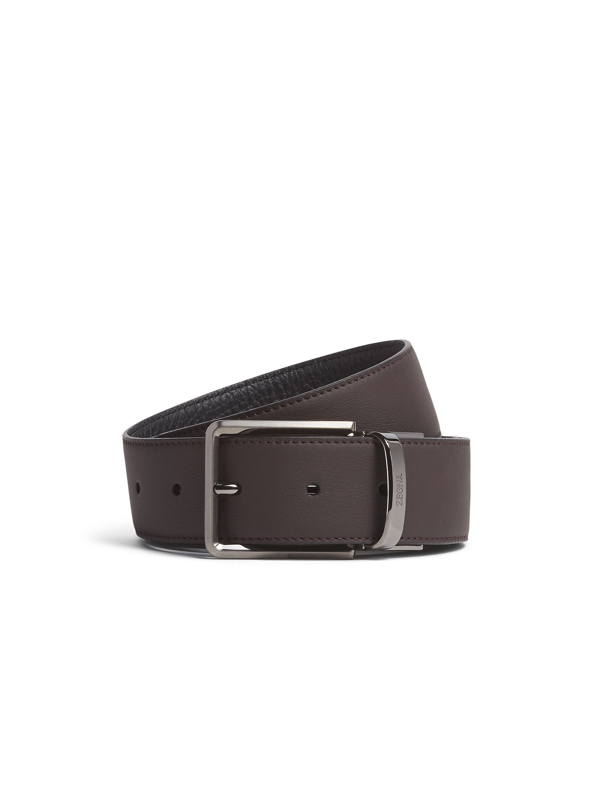 Zegna Dark Brown And Black Leather Reversible Belt