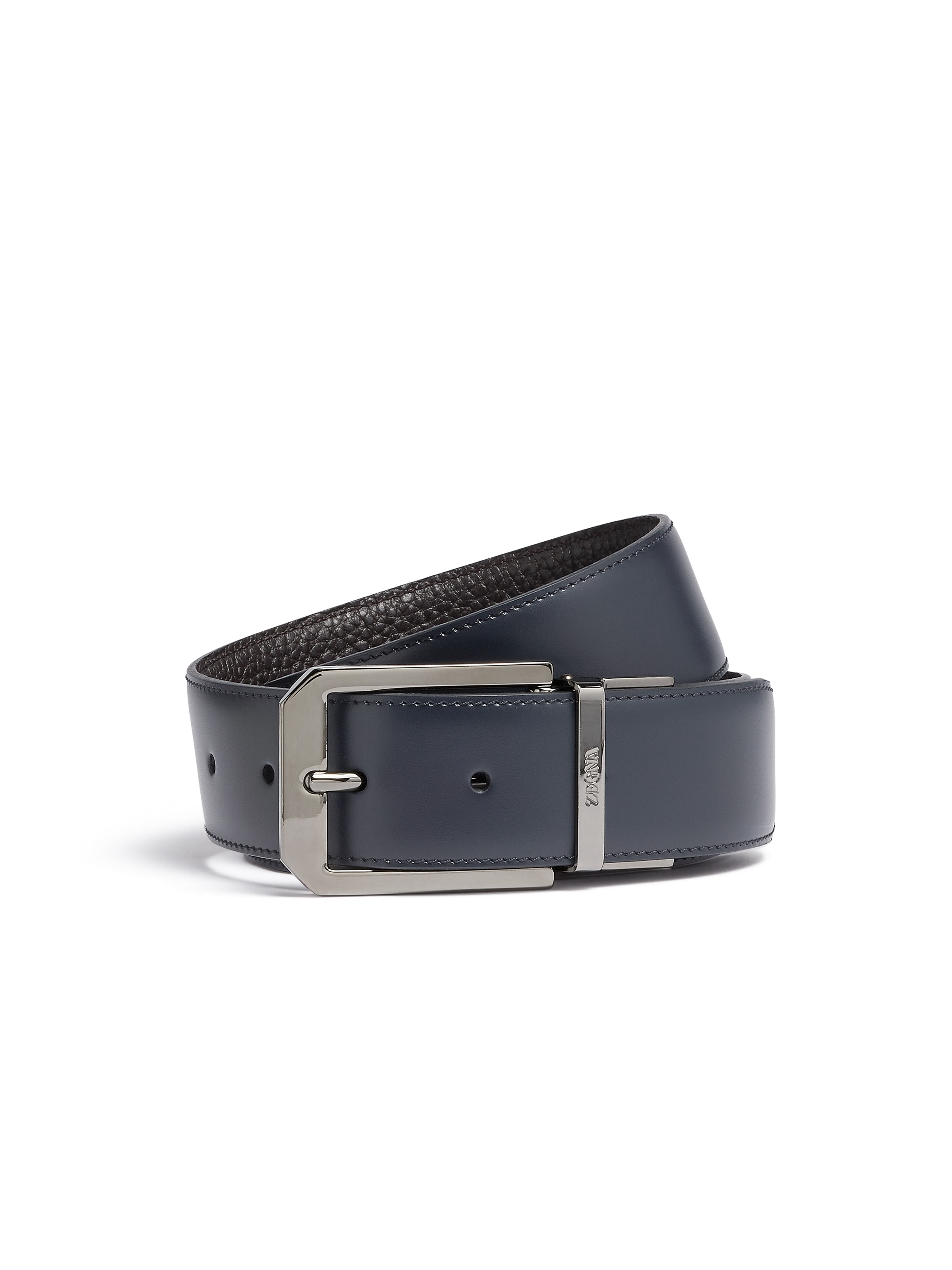 Zegna Blue And Dark Brown Leather Reversible Belt