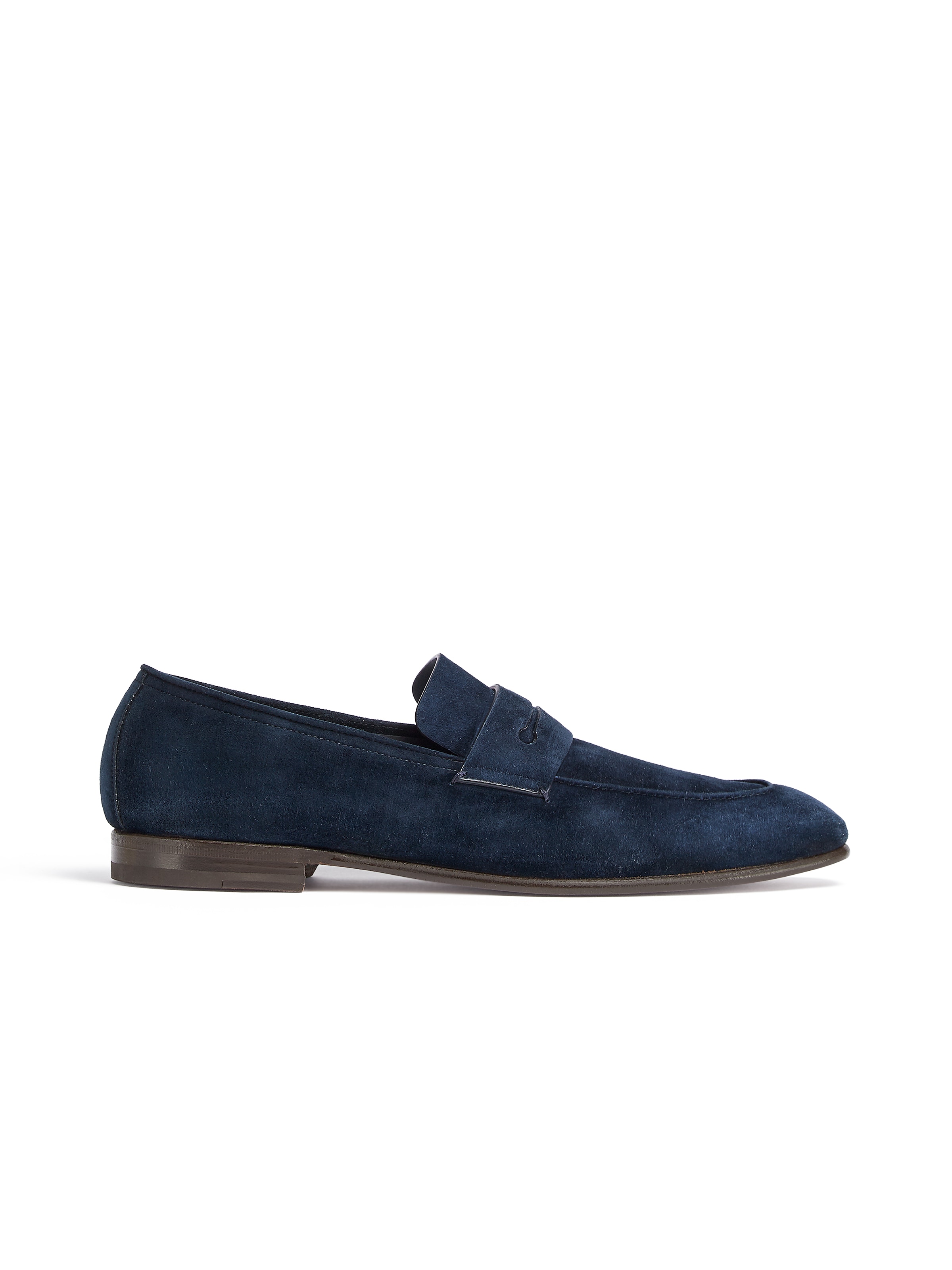 Zegna Navy Blue Suede L'asola Loafers In Bleu Marine