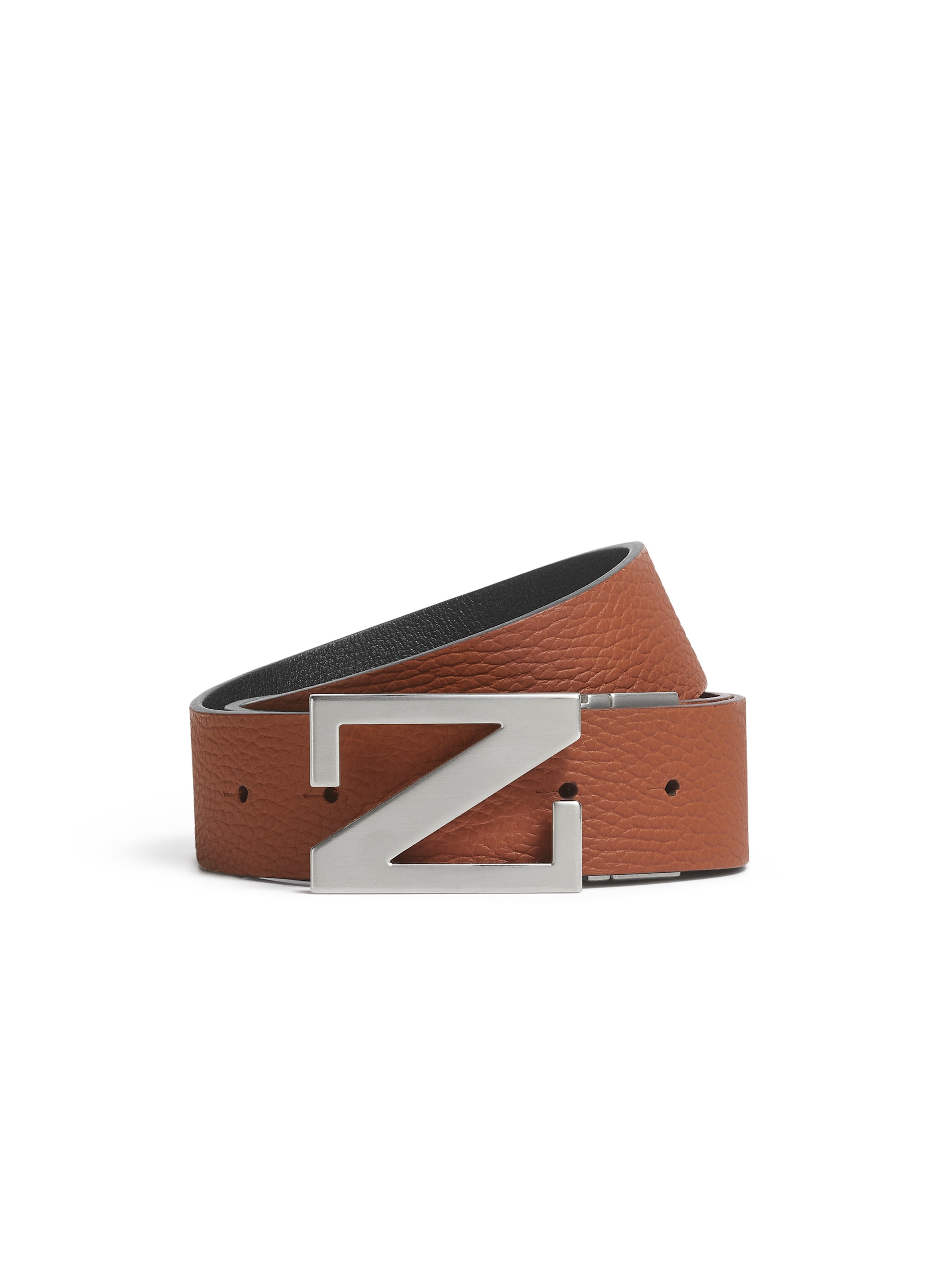 Shop Zegna Foliage And Black Reversible Leather Belt In Foliage/noir