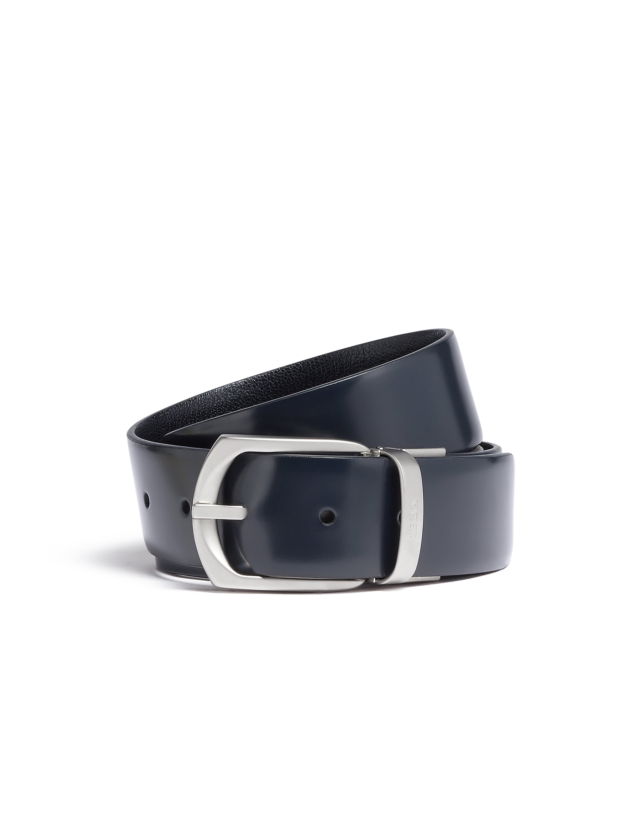 Zegna Blue And Black Leather Reversible Belt