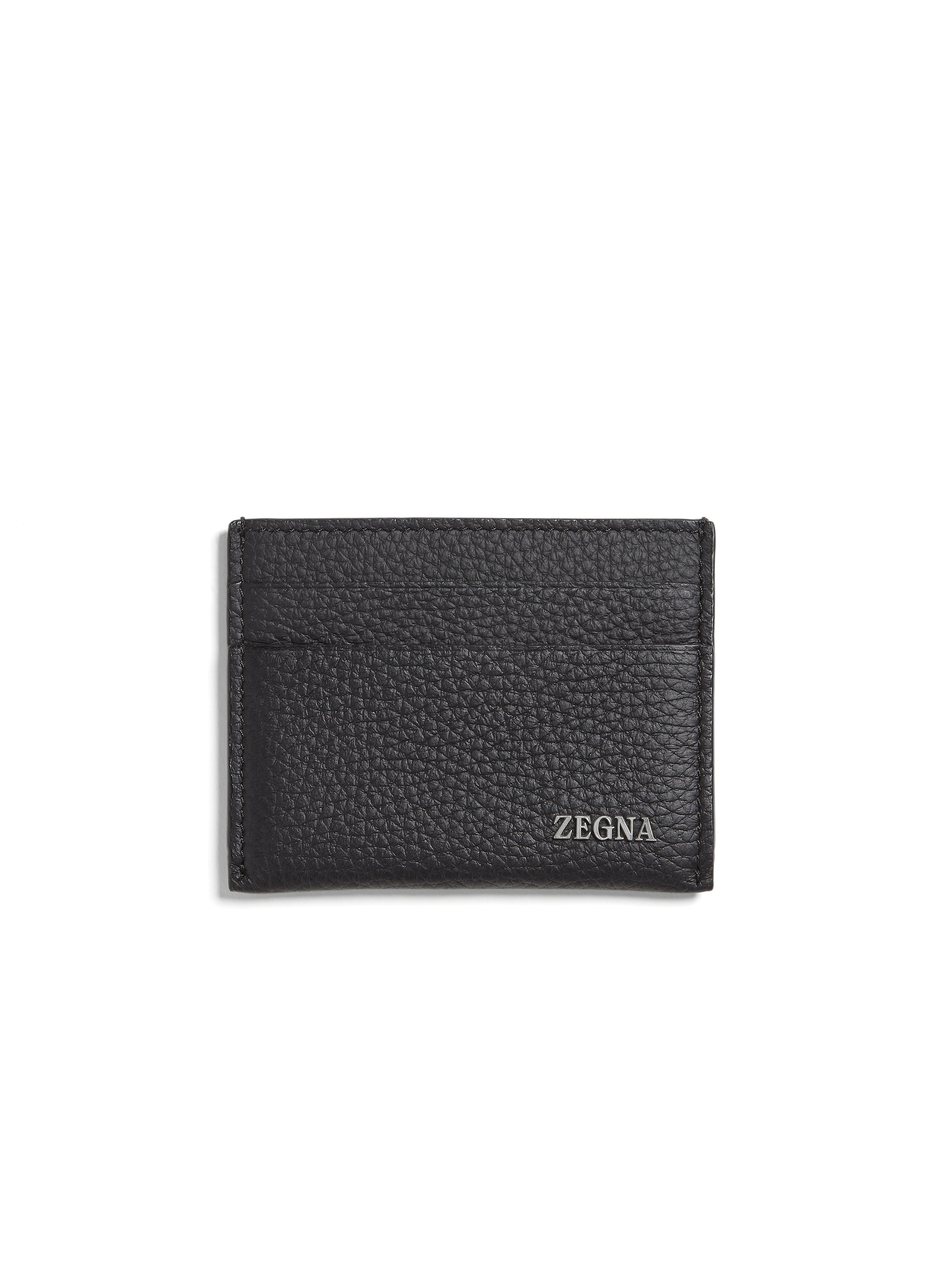 Zegna Porte-cartes En Cuir De Cerf Noir In Black