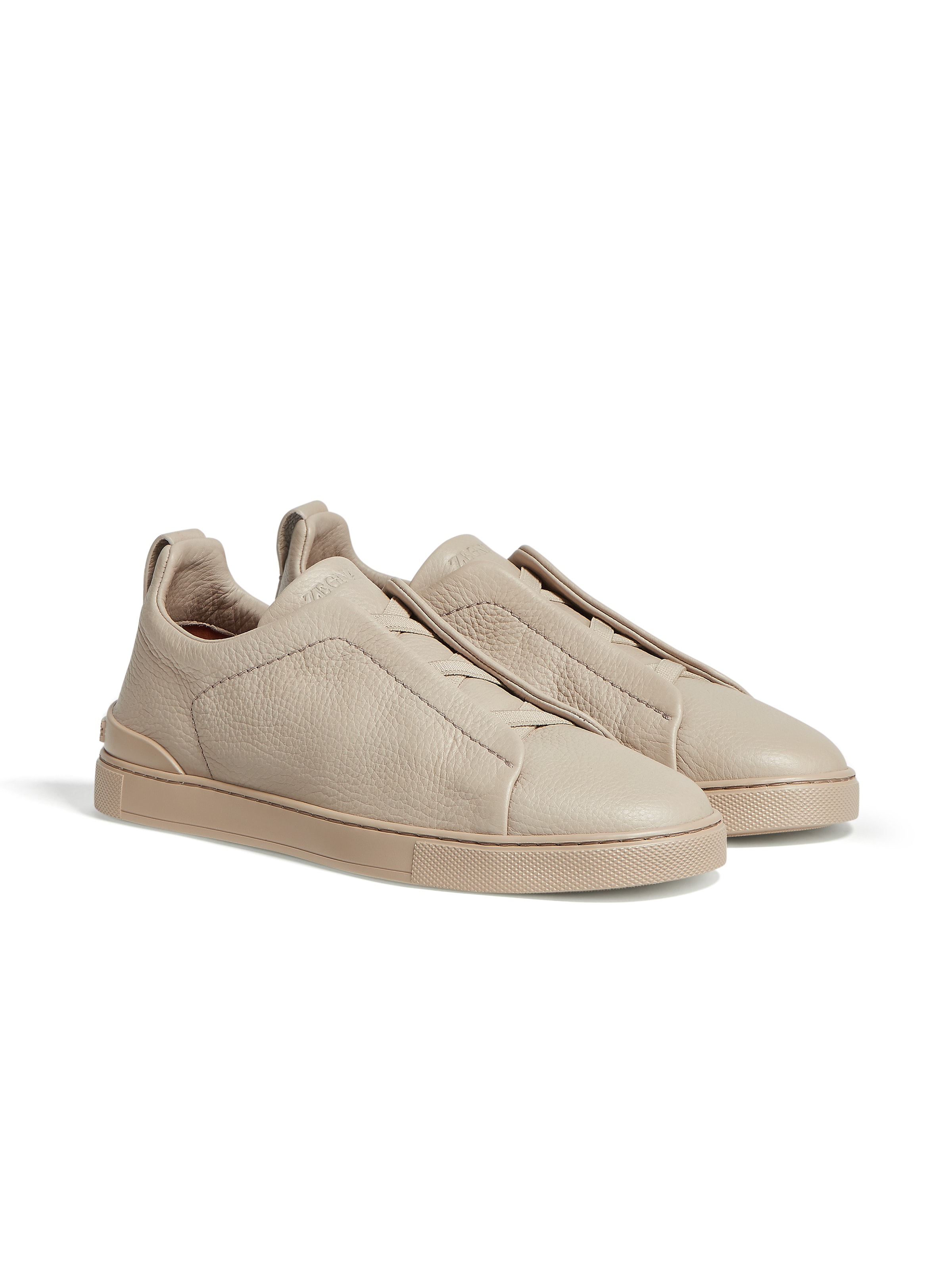 Zegna Baskets Triple Stitch En Cuir De Cerf Beiges