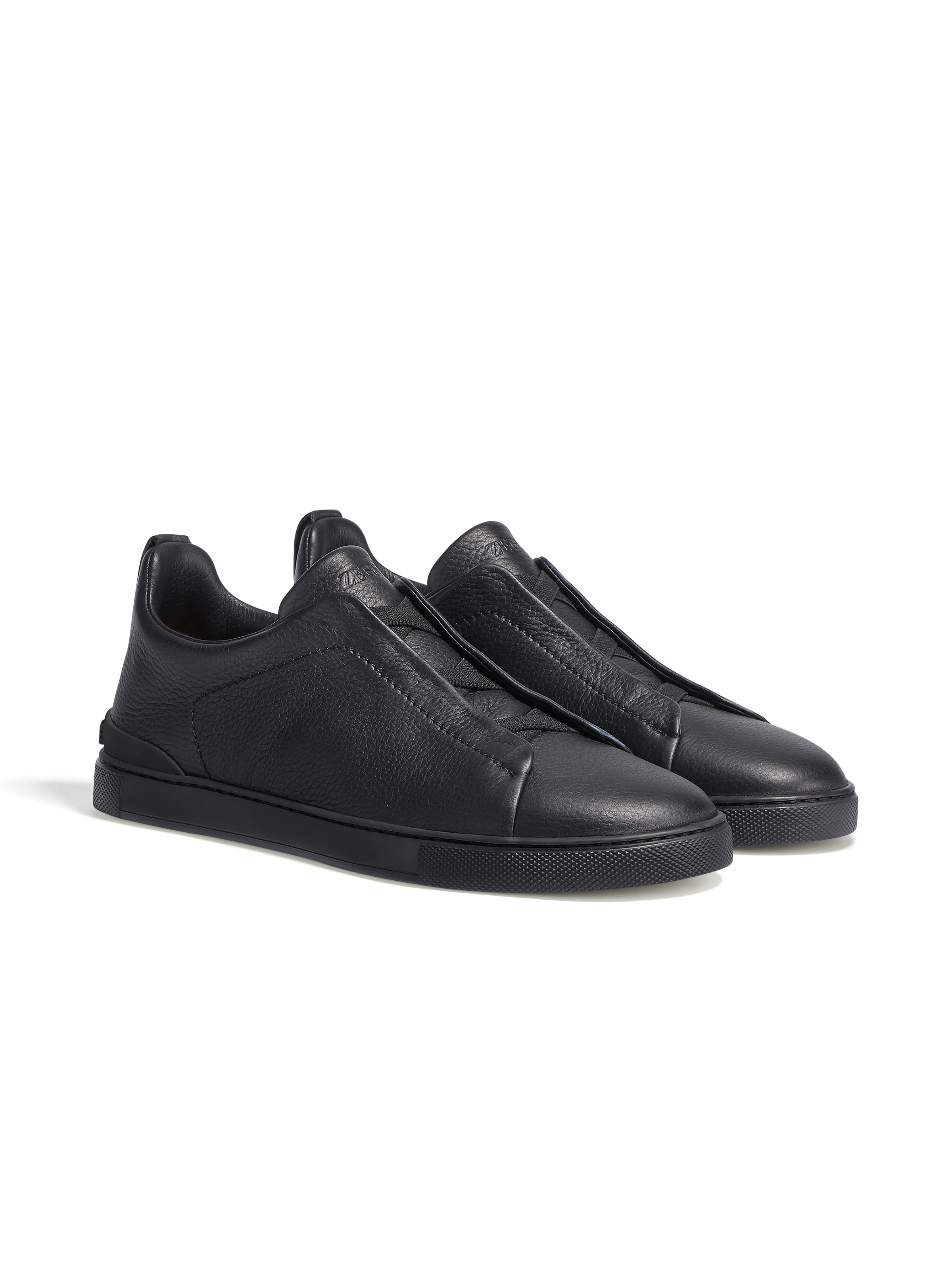 Shop Zegna Black Deerskin Triple Stitch Sneakers In Noir