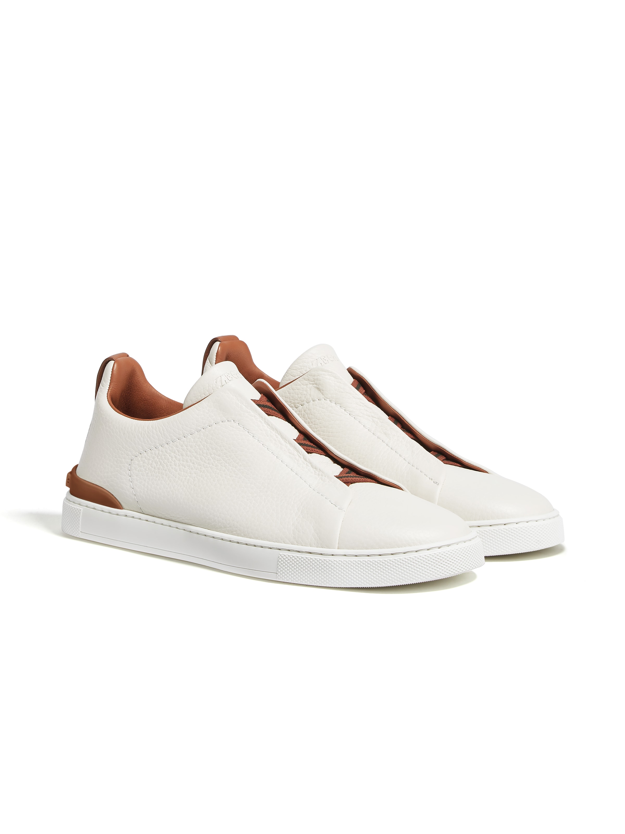 Zegna Off White Deerskin Triple Stitch Sneakers