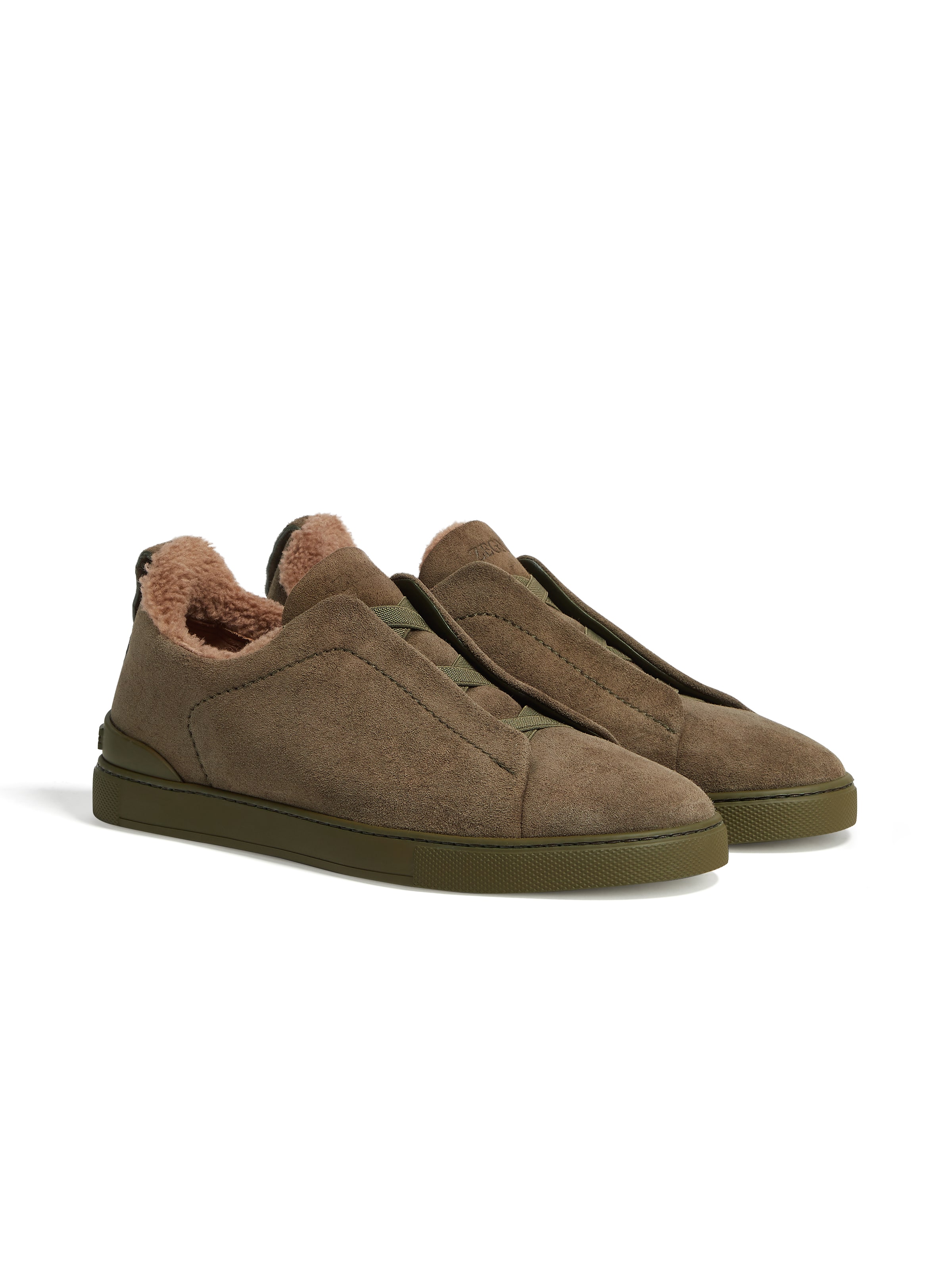 Zegna Baskets Triple Stitch En Cuir Vert Olive