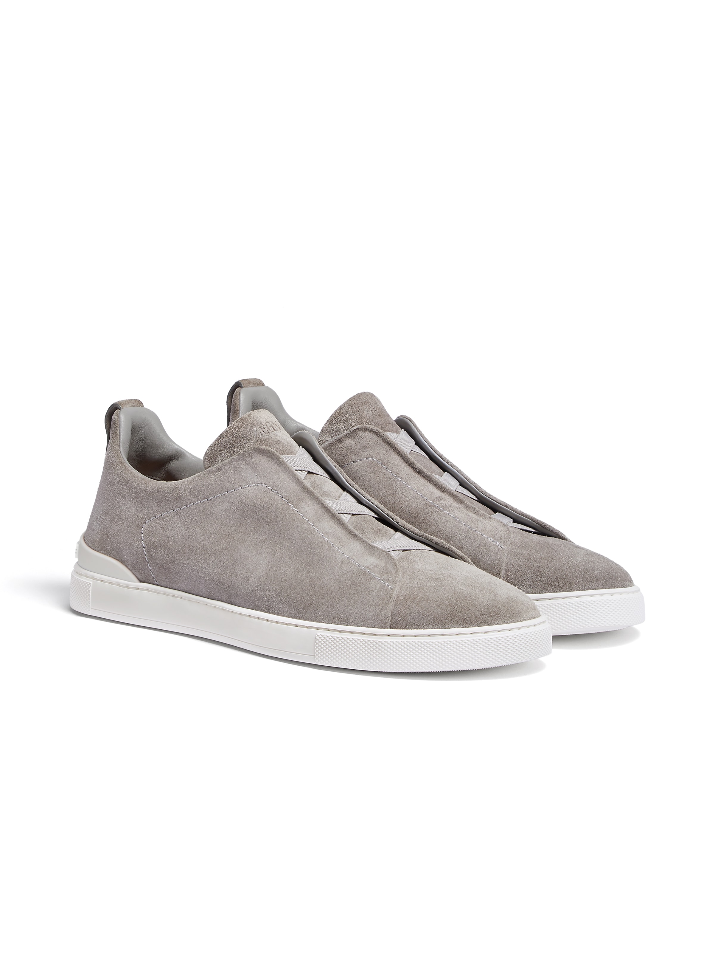 Zegna Triple Stitch Sneaker Aus Wildleder In Meliertem Grau In Gris Chiné