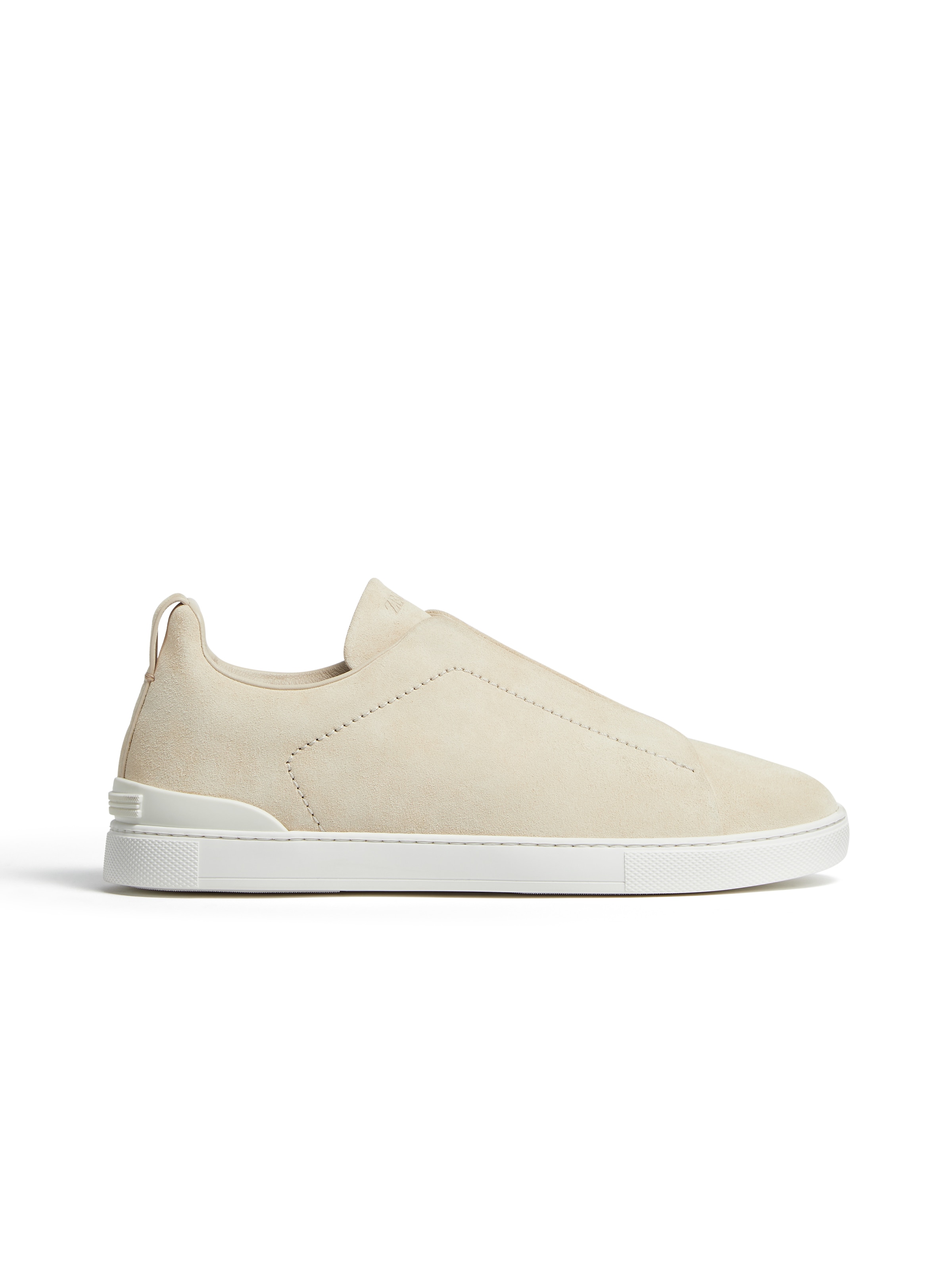 Zegna Light Cream Suede Triple Stitch Sneakers