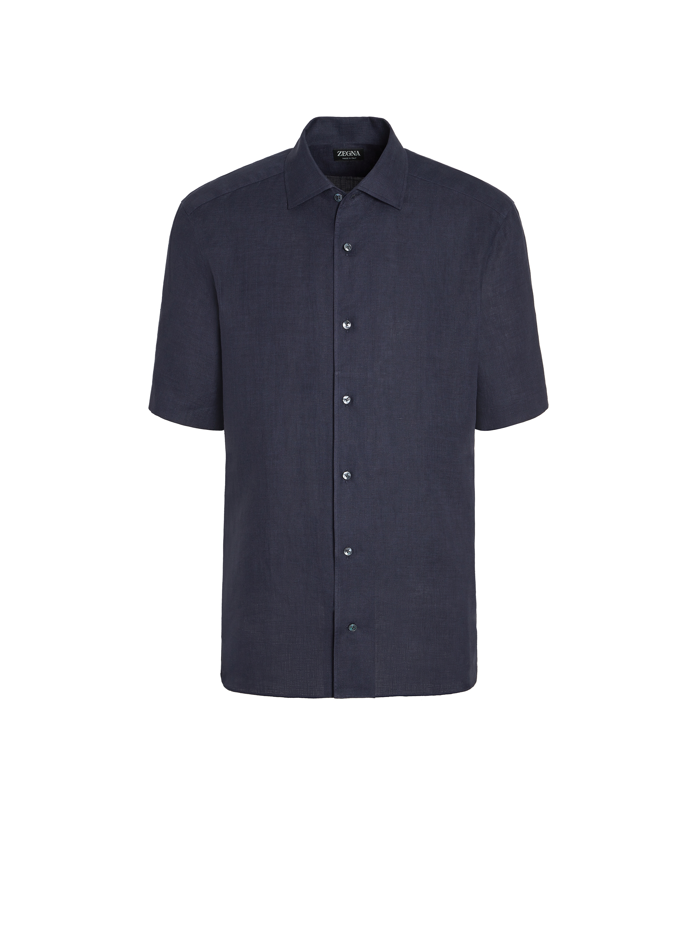 Zegna Navy Blue Pure Linen Short-sleeve Shirt